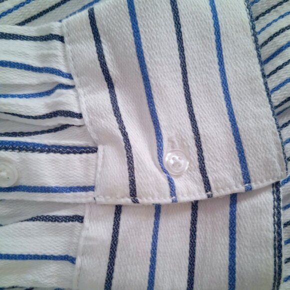 Liz Claiborne Blouse-y Blue Striped Long Sleeve Buttoned Shirt Blouse Size L - Picture 6 of 8